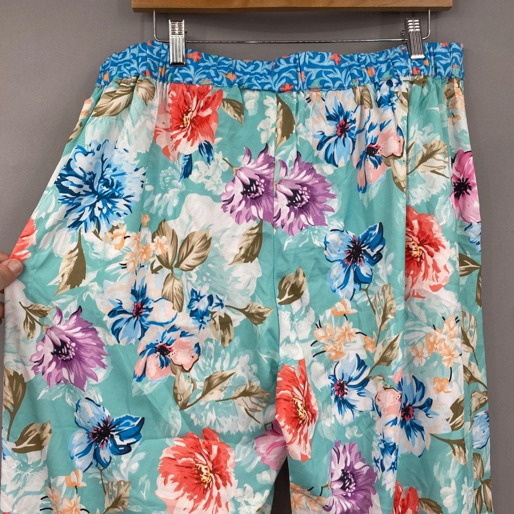 Tolani Collection Floral Wide Leg Pants Womens Large Turquoise Boho Tropical